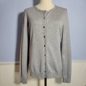 Calvin Klein Medium Light Gray Metallic Classic Lightweight Button Up Sweater